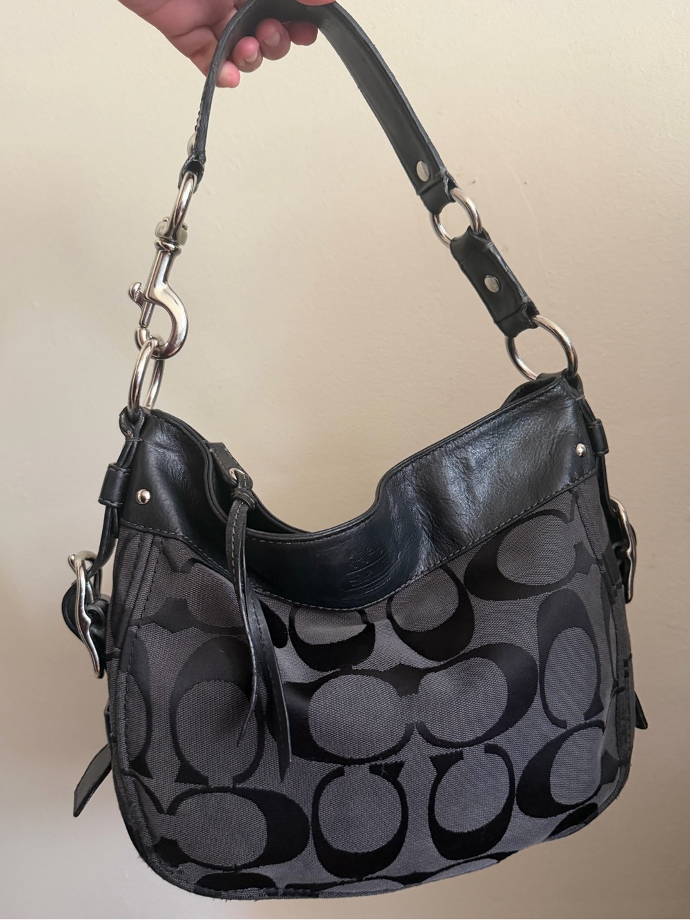 Vintage Medium Coach Zoe Black Gray Silver Hardware Rare